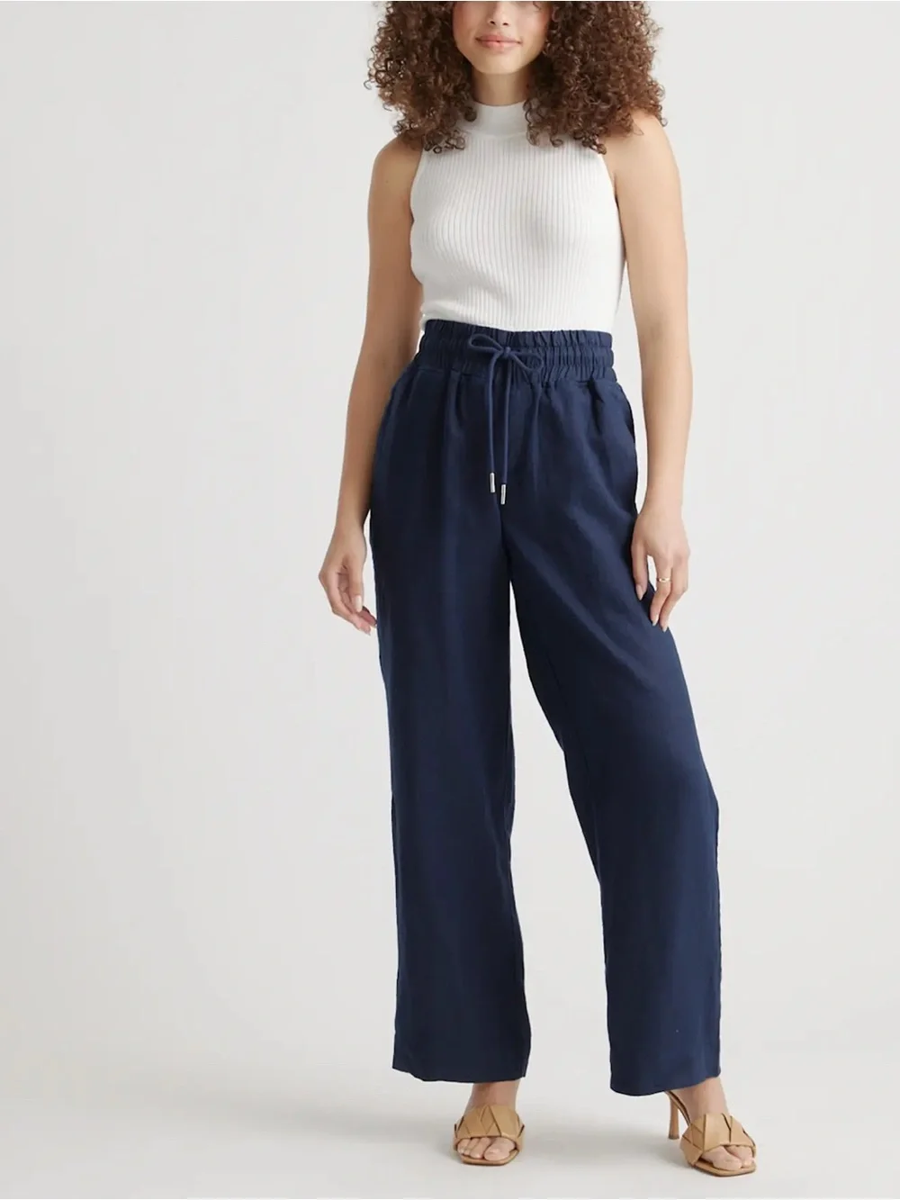 Quince 100% European Linen Wide Leg Pants in Deep Navy Size Medium